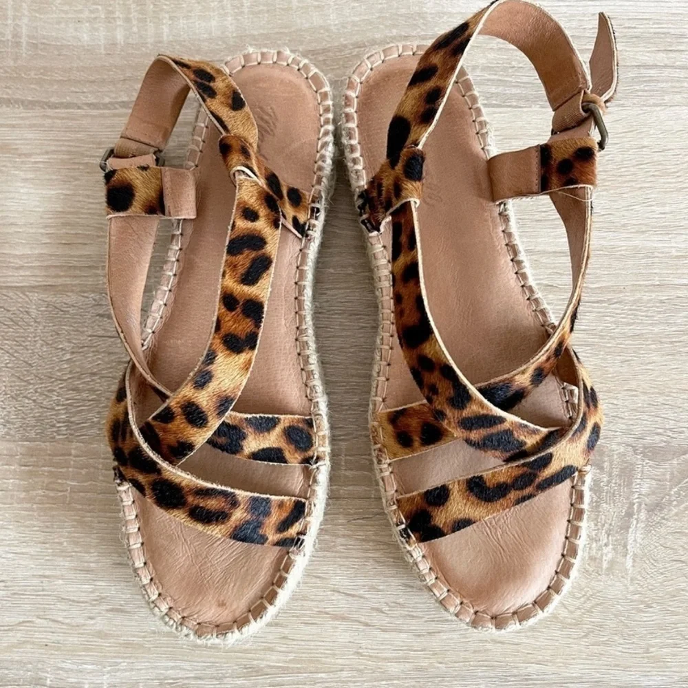 Madewell Malia Leopard Print Strappy Espadrille Sandals Calf Hair​​